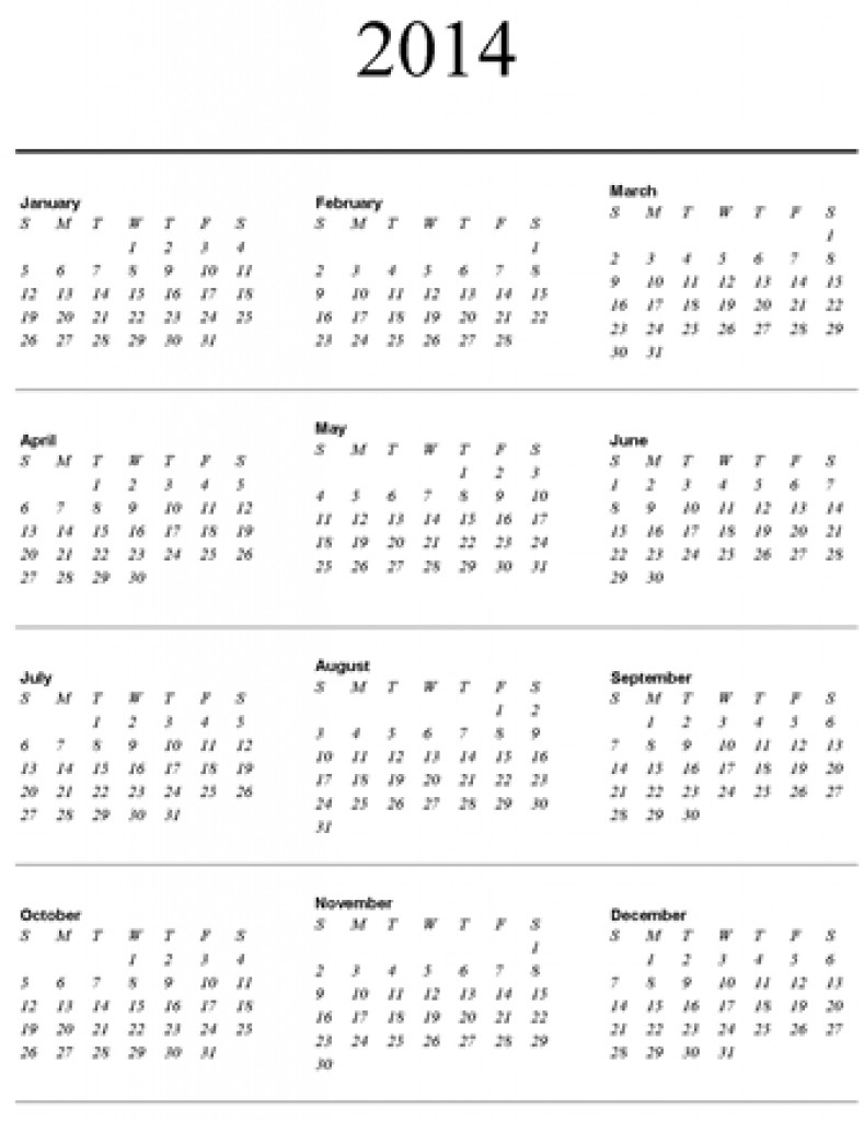 2014 yearly calendar one page online calendar templates
