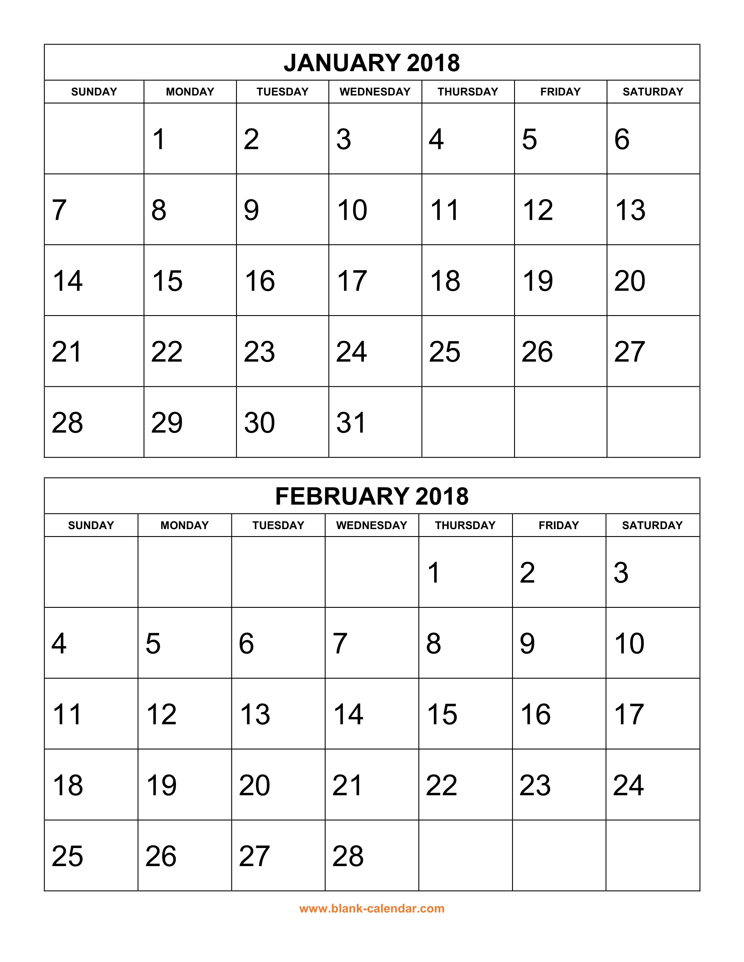 free download printable calendar 2018 2 months per page