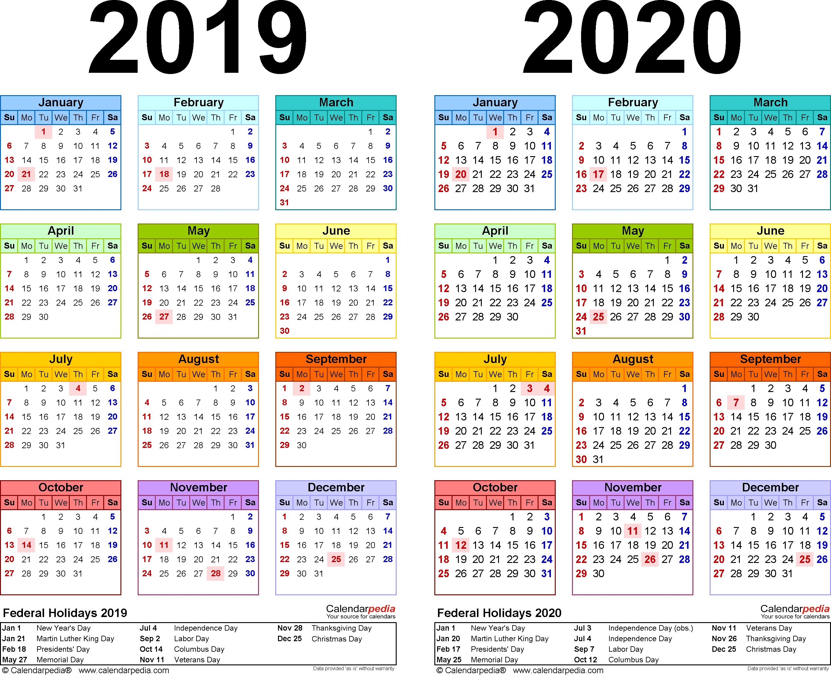 2019 2020 calendar free printable two year word calendars