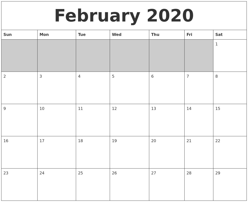 february 2020 blank printable calendar