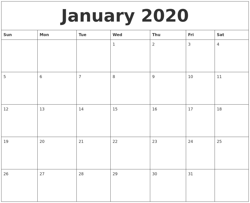 january 2020 large printable calendar