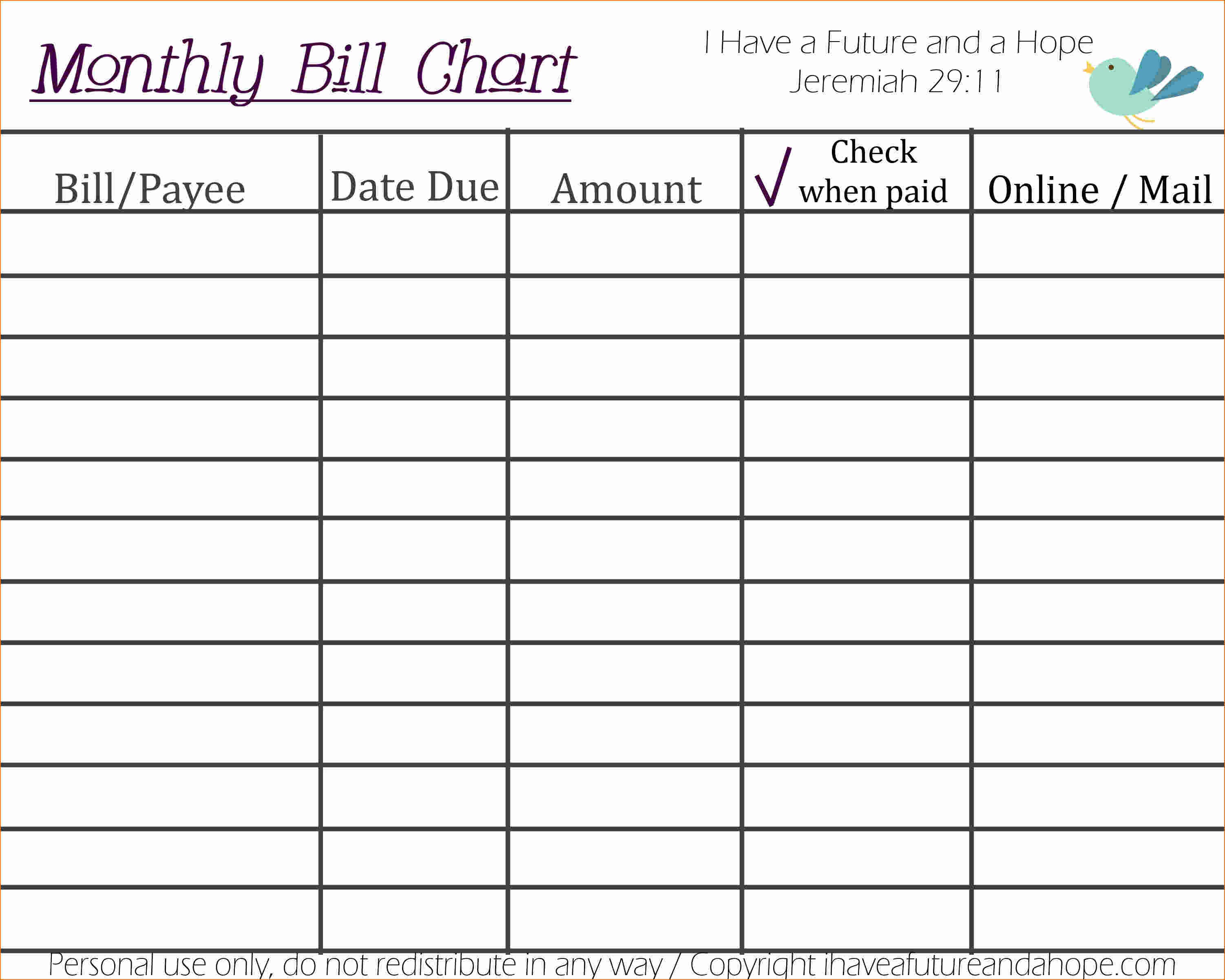 free monthly bill organizer template online calendar