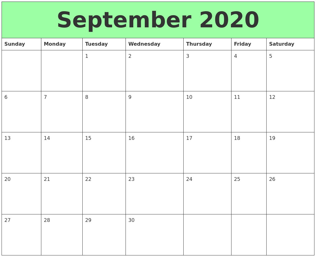 september 2020 printable calendars
