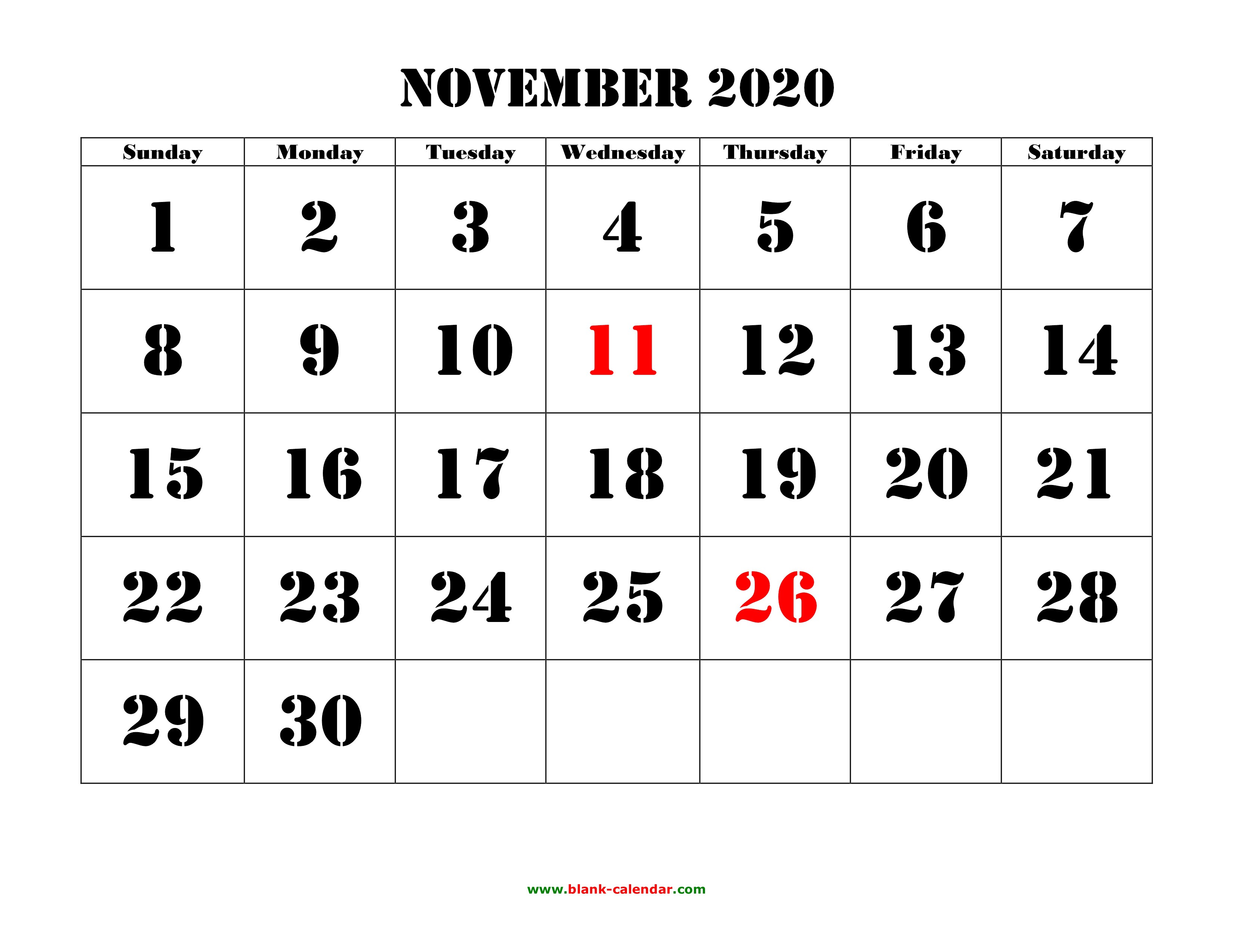 november 2020 printable calendar free download monthly