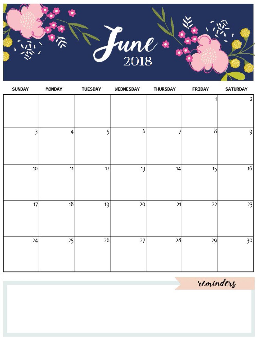 june 2018 calendar cute calendar month printable