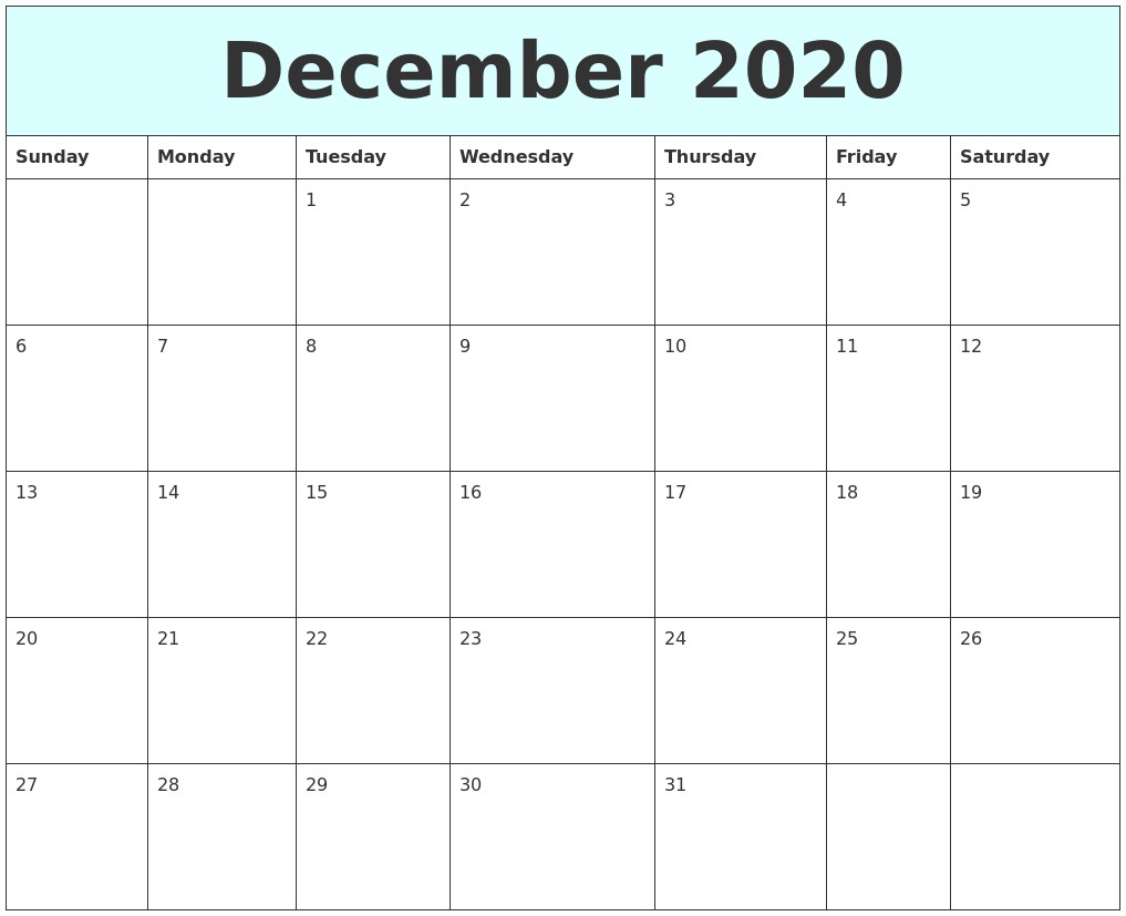 december 2020 free calendar