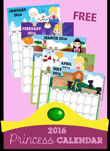 2016 calendar disney princess inspired