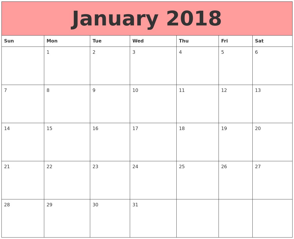 january 2018 calendar printable holidays pdf word