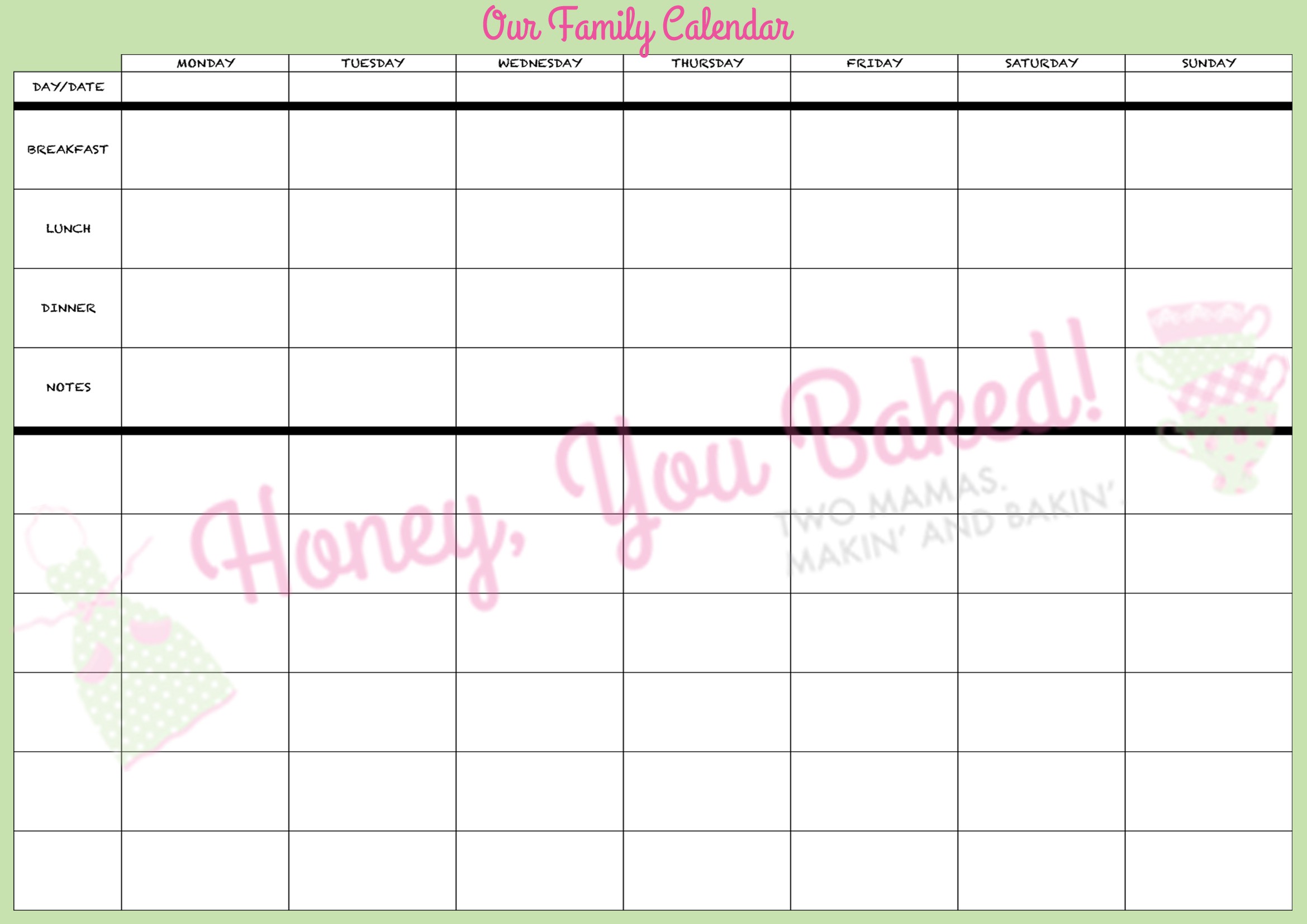 search results for weekly family calendar printable