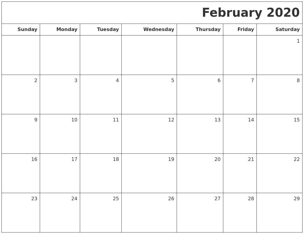 february 2020 printable blank calendar