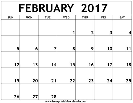 february 2017 printable calendar