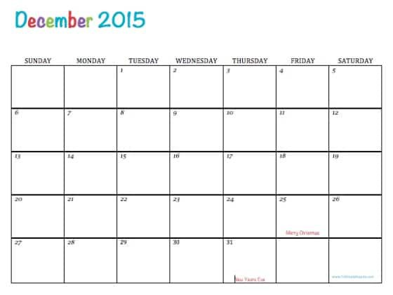 printable calendar for december 2015 december 2015