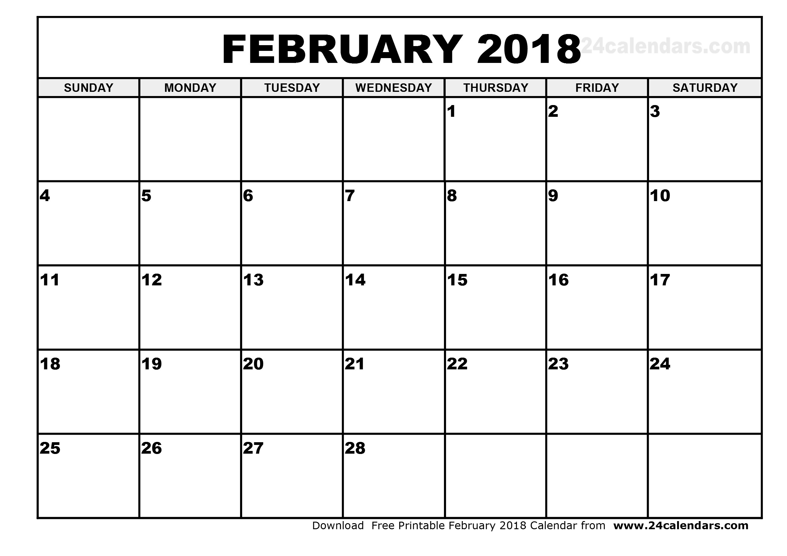 february 2018 calendar printable