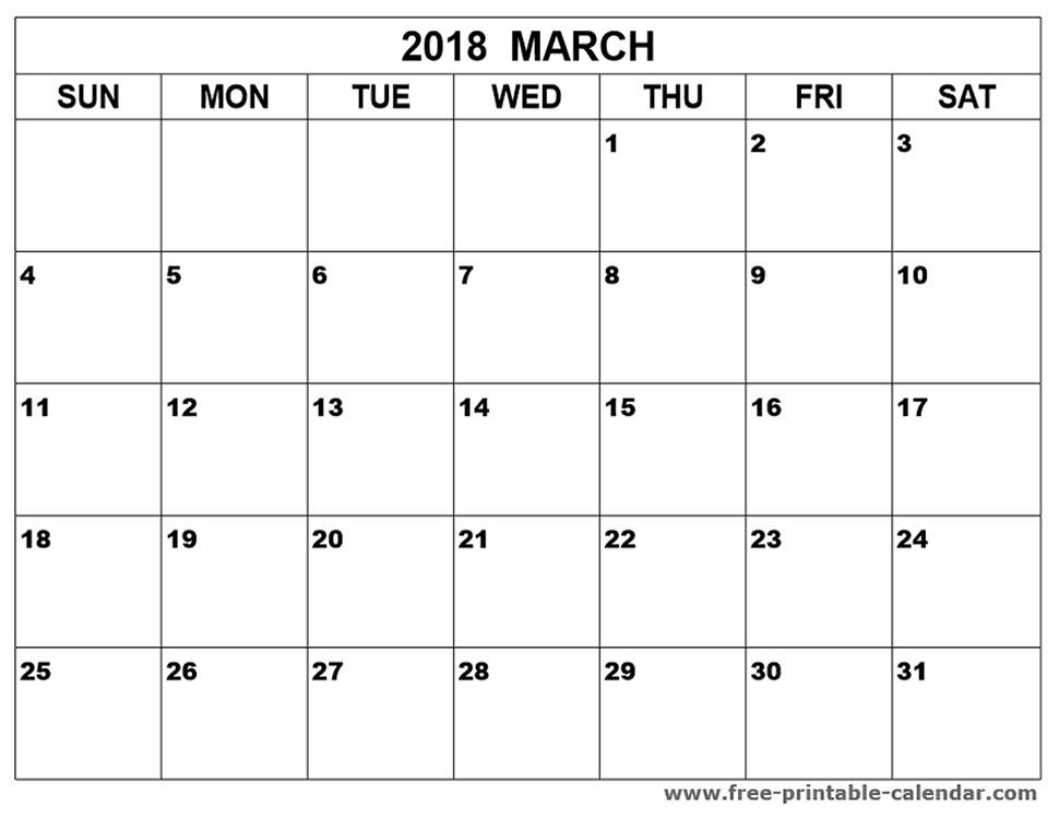 march 2018 calendar printable