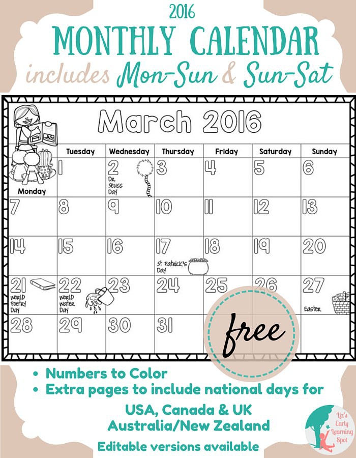 monthly calendar may 2016 free for kids calendar