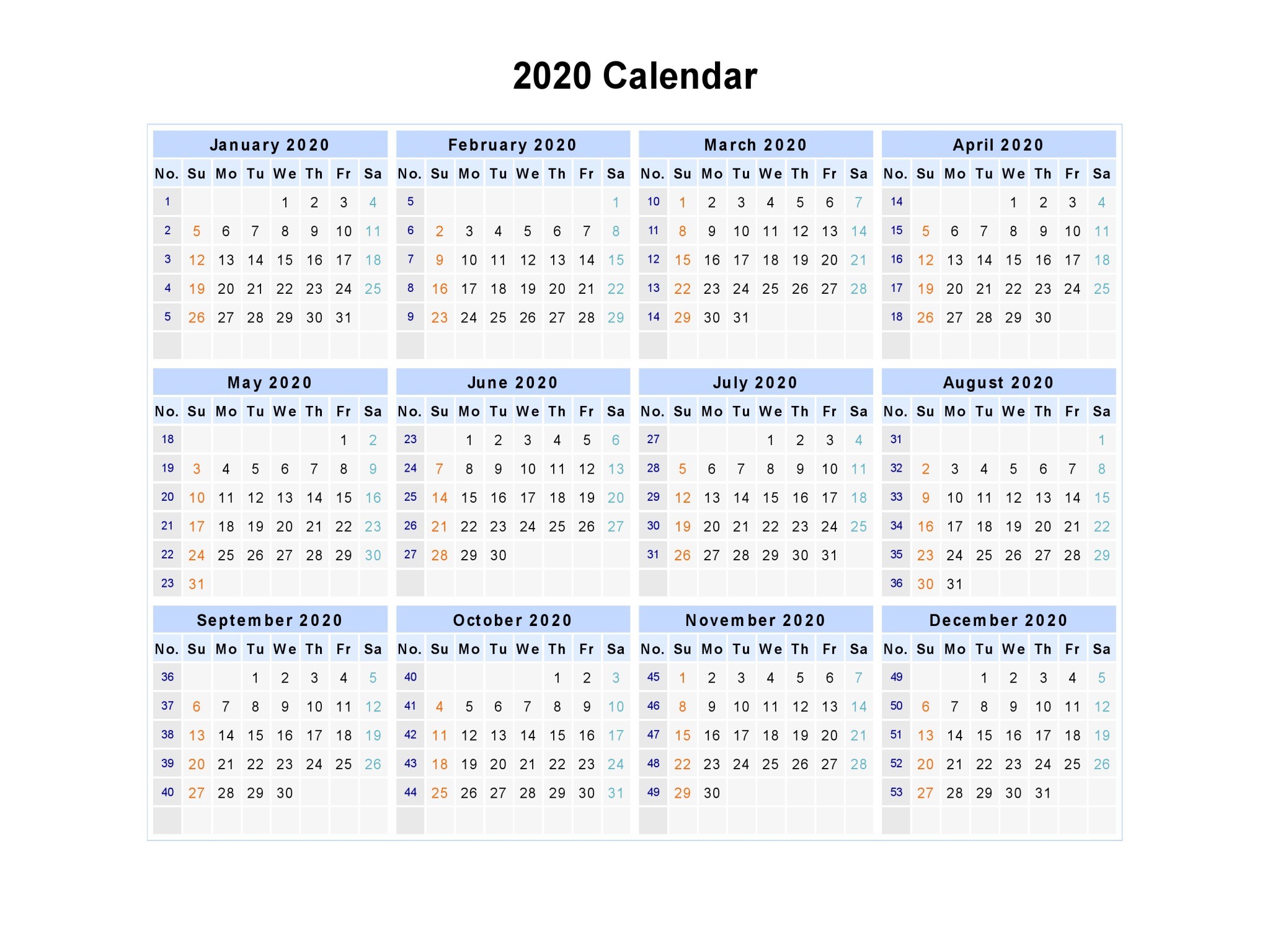 calendar 2020 free printable calendar 2020 free