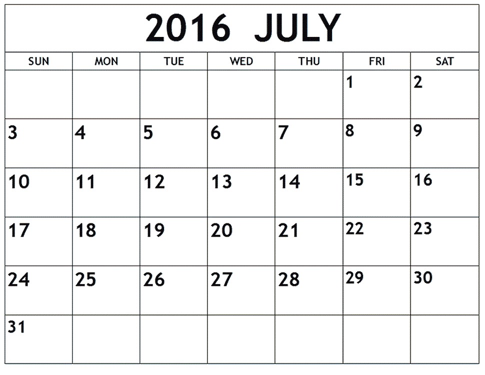 july 2016 blank weekly templates printable calendar