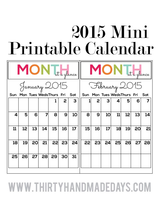 10 best images of printable mini monthly calendar 2016
