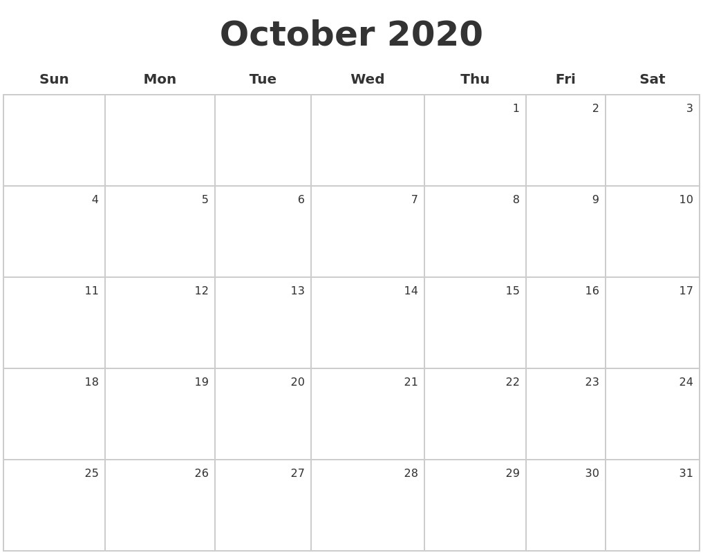 october 2020 make a calendar
