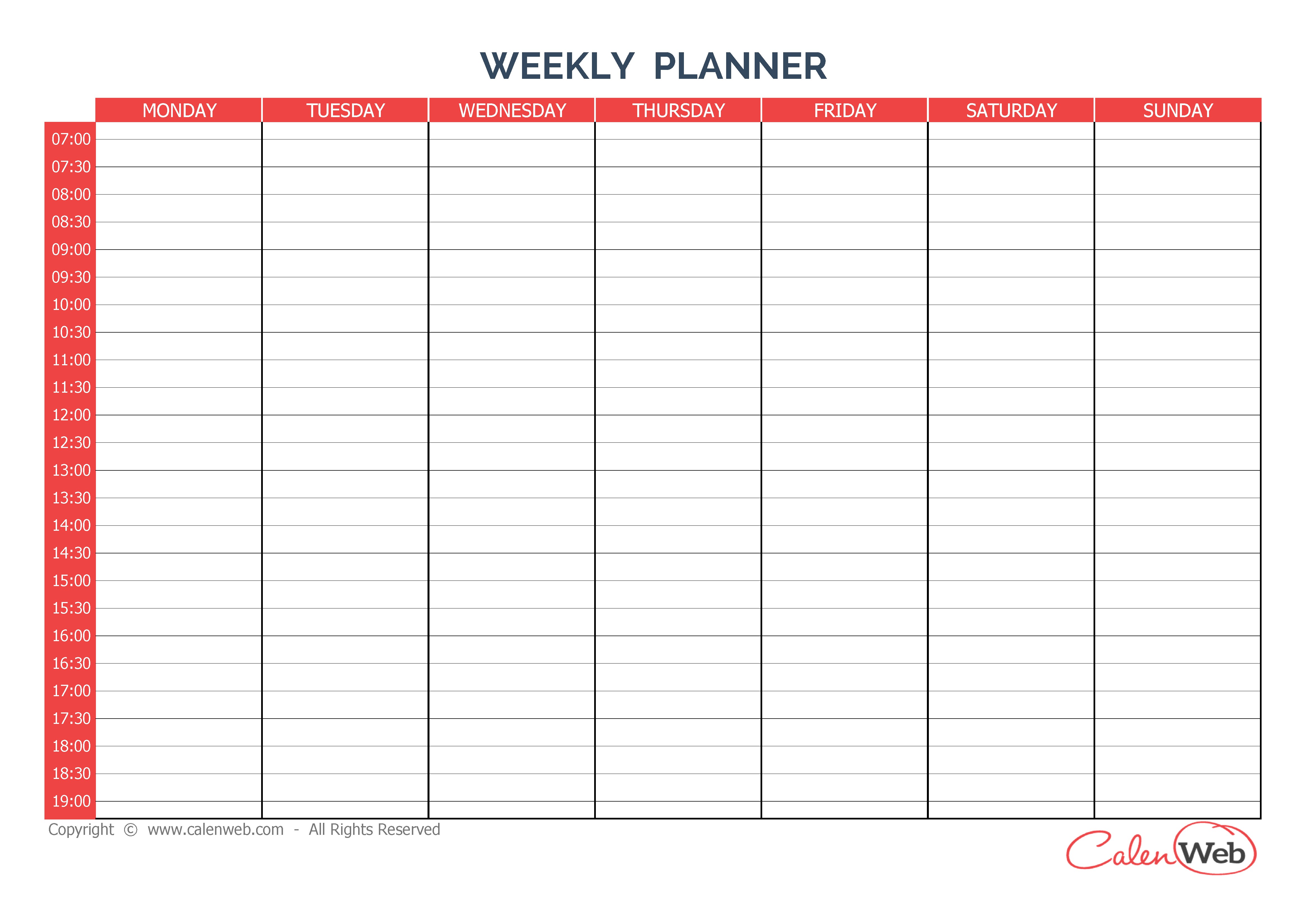 weekly calendar planner weekly calendar template