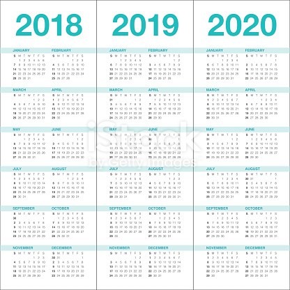 year 2018 2019 2020 calendar vector stock vector art