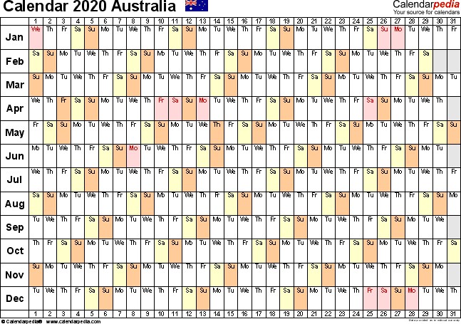 australia calendar 2020 free printable excel templates