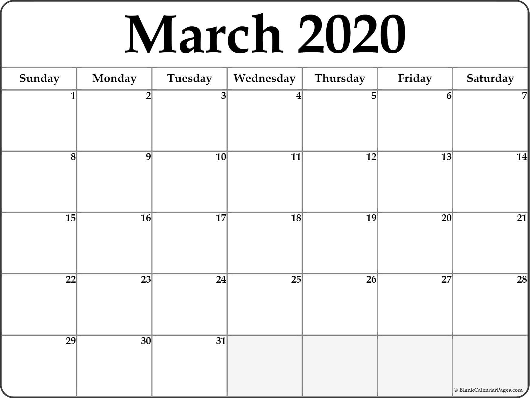 march 2020 blank calendar collection