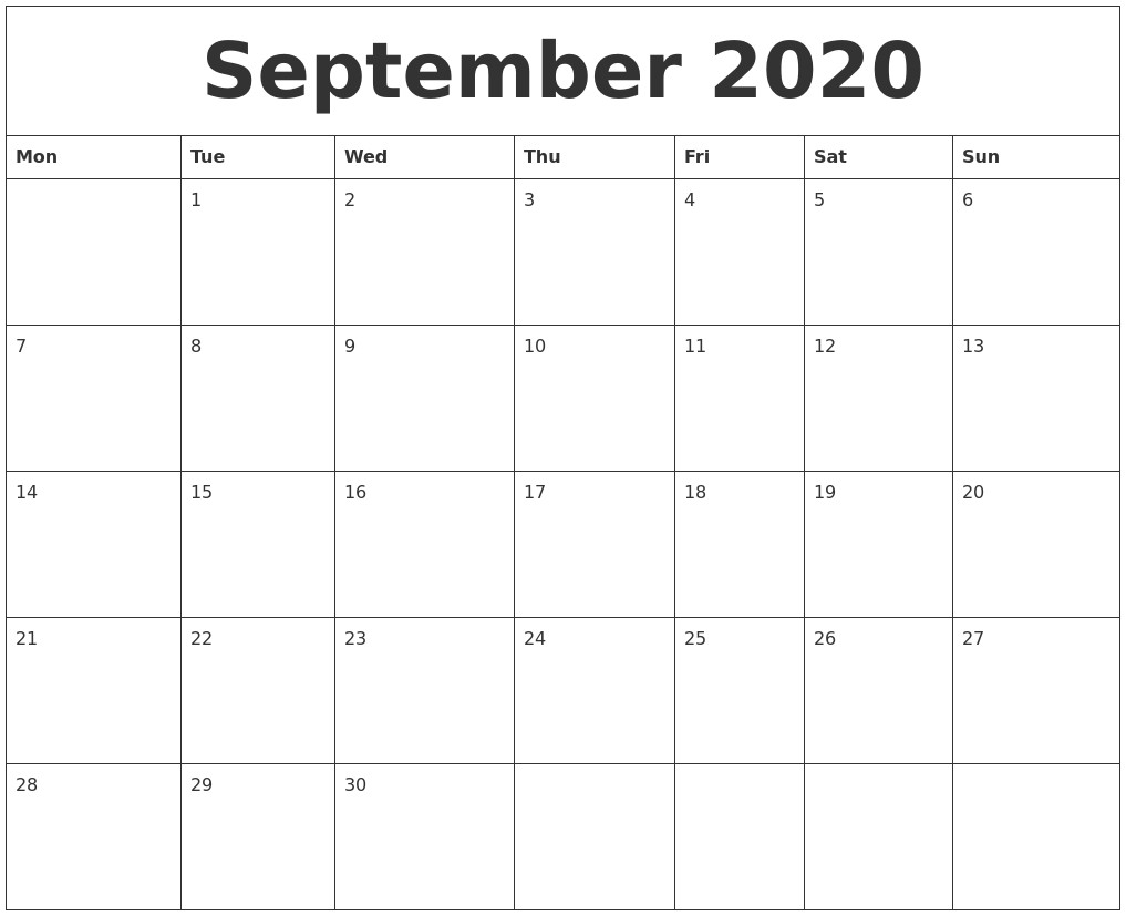september 2020 free calendars to print