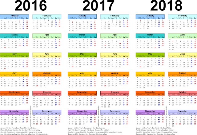 2016 2017 2018 calendar 3 year printable