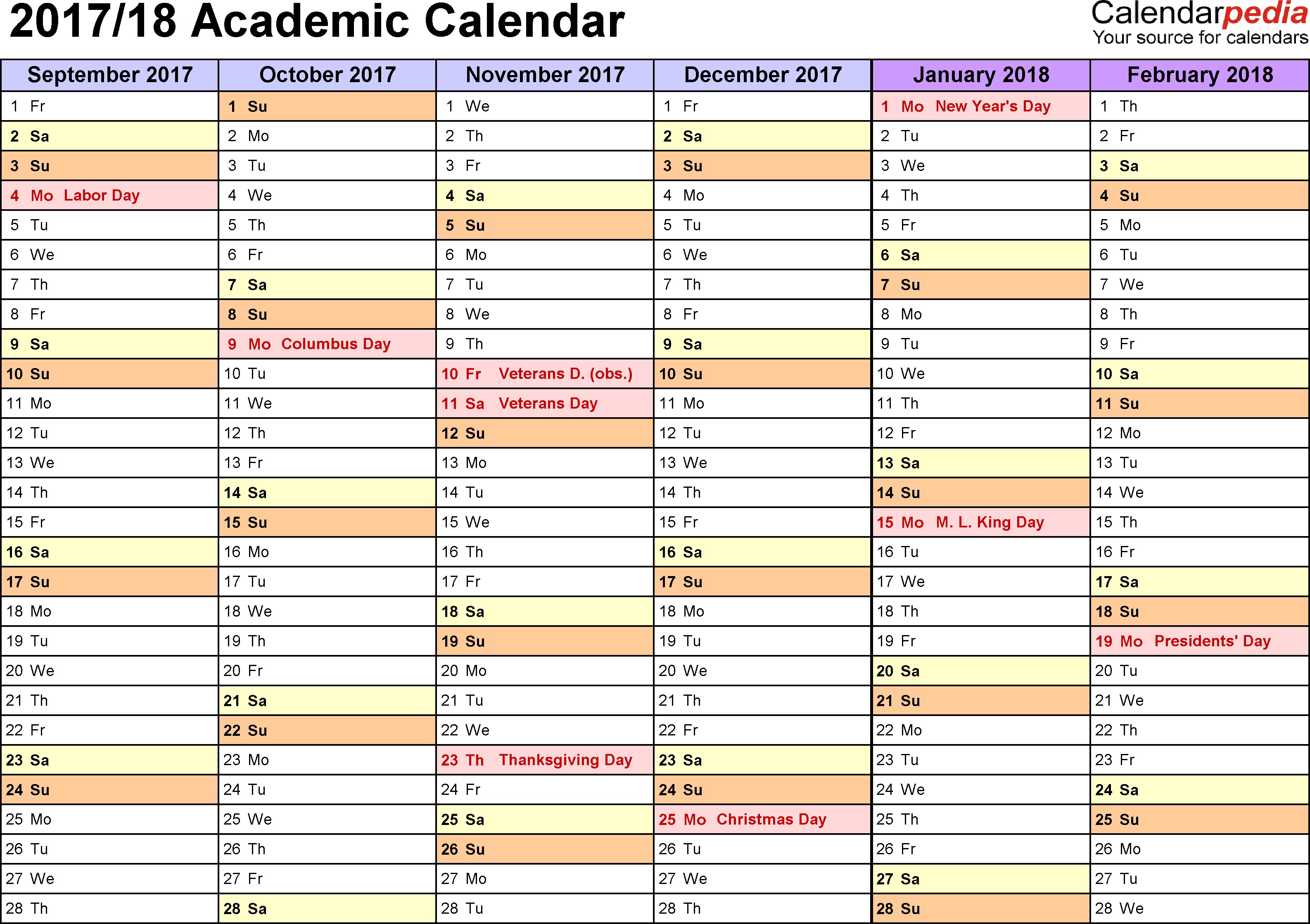 academic calendars 2017 2018 free printable word templates