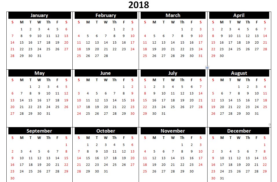 2018 calendar printable blank holidays word excel