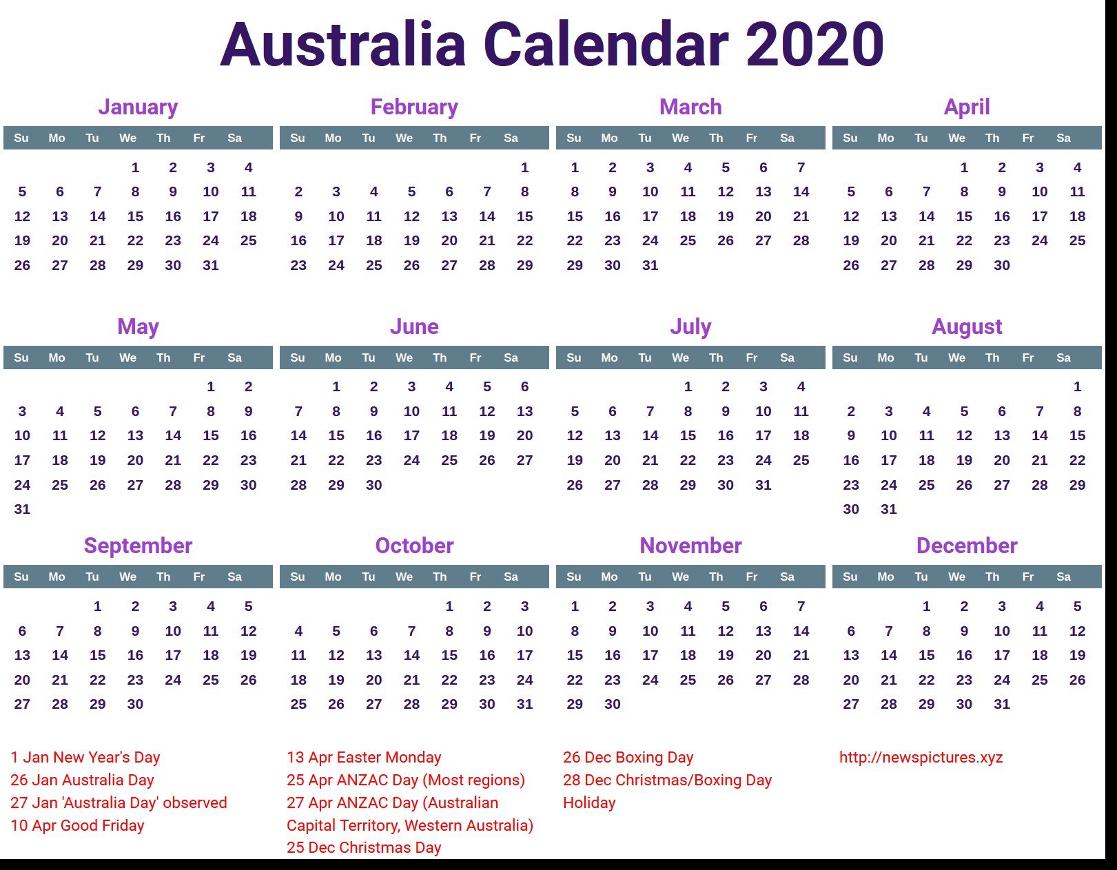 free australia calendar 2020 printable printcalendar xyz