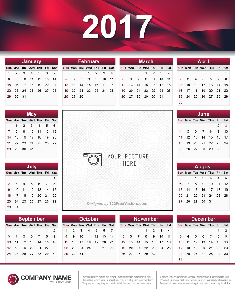 printable 2017 calendar design 123freevectors