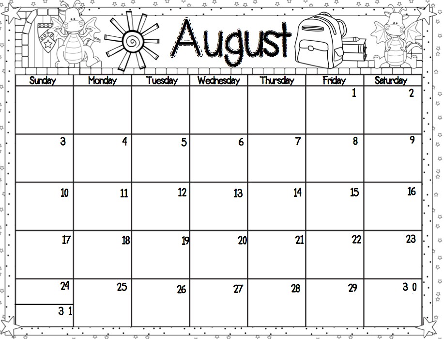 printable calendar for kindergarten calendar template 2018