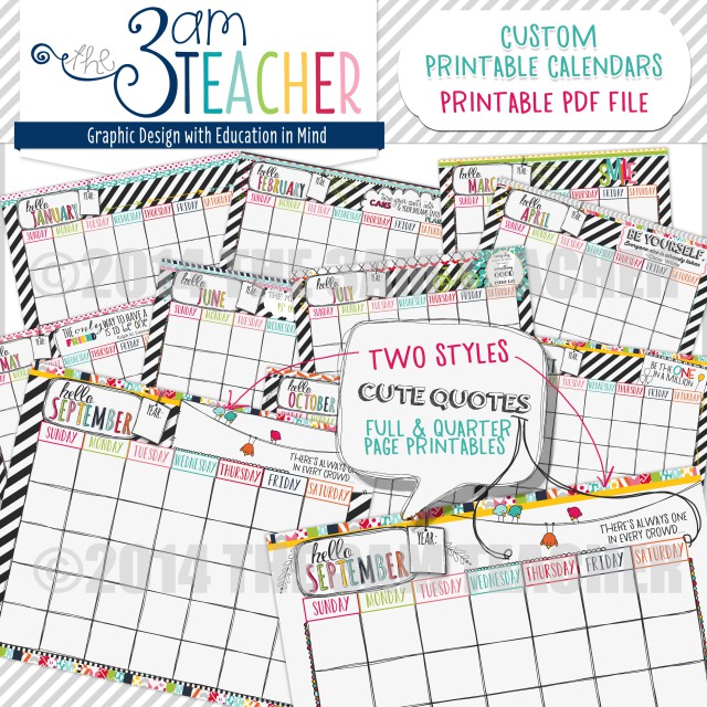 hello planner illustrated printable calendar pages for