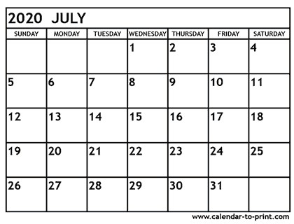 july 2020 calendar printable