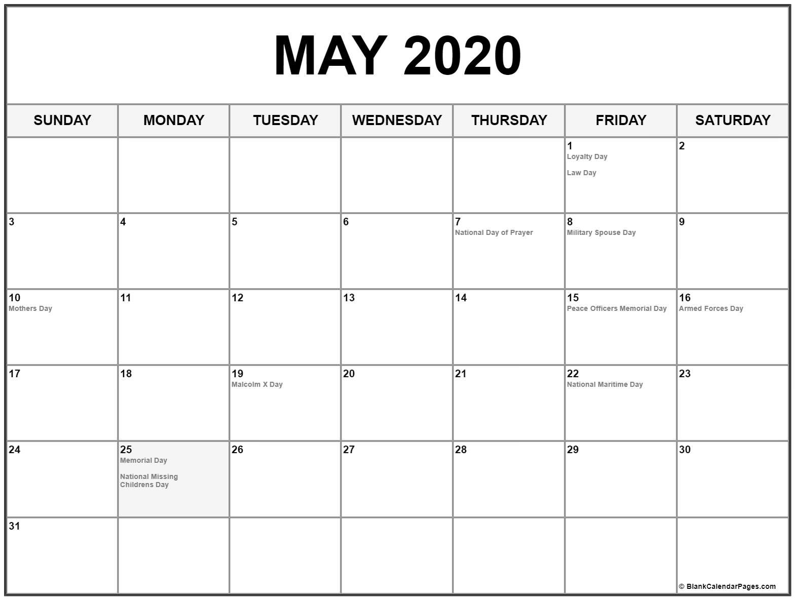 may 2020 calendar with holidays printable calendar