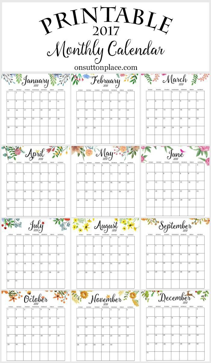 2017 free printable monthly calendar free printable