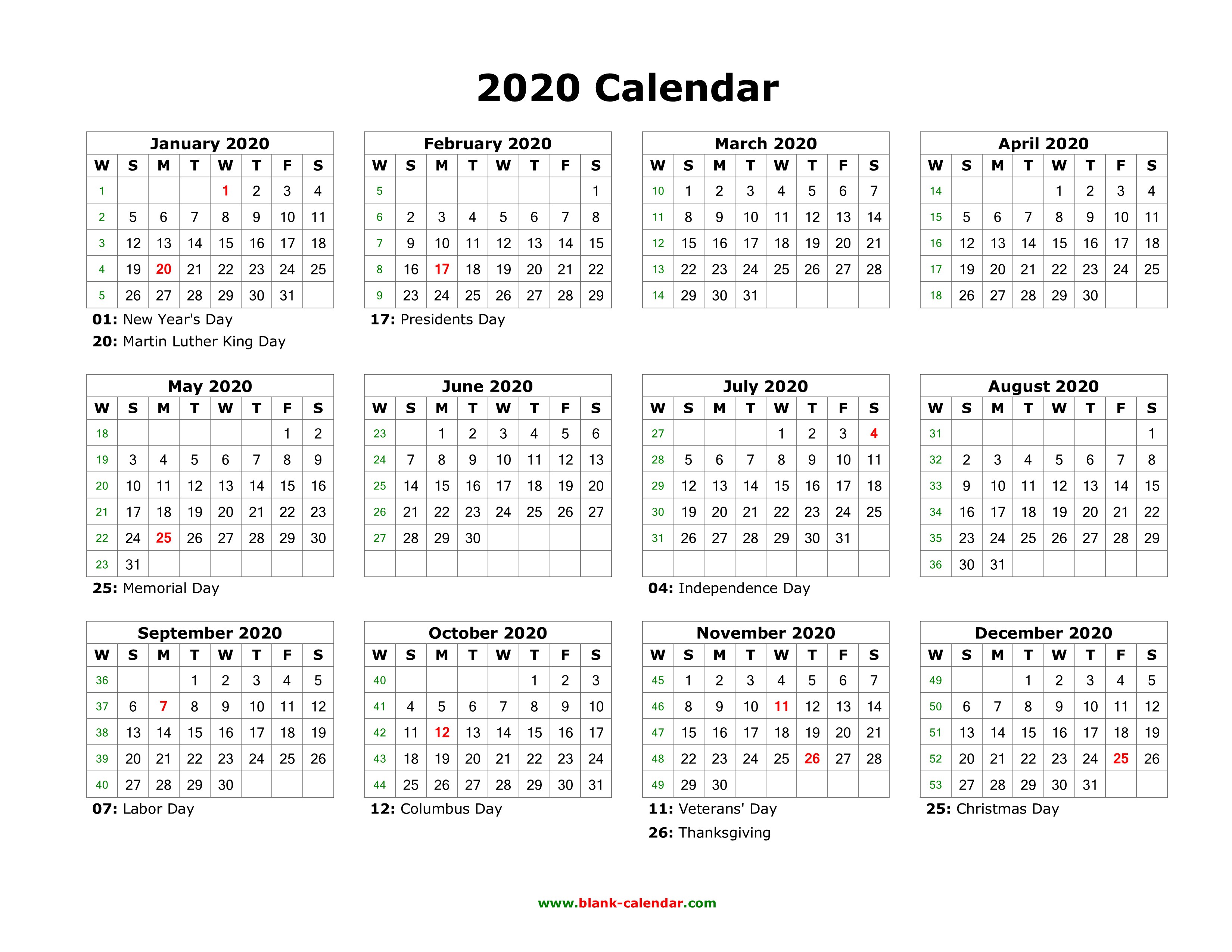 download blank calendar 2020 with us holidays 12 months