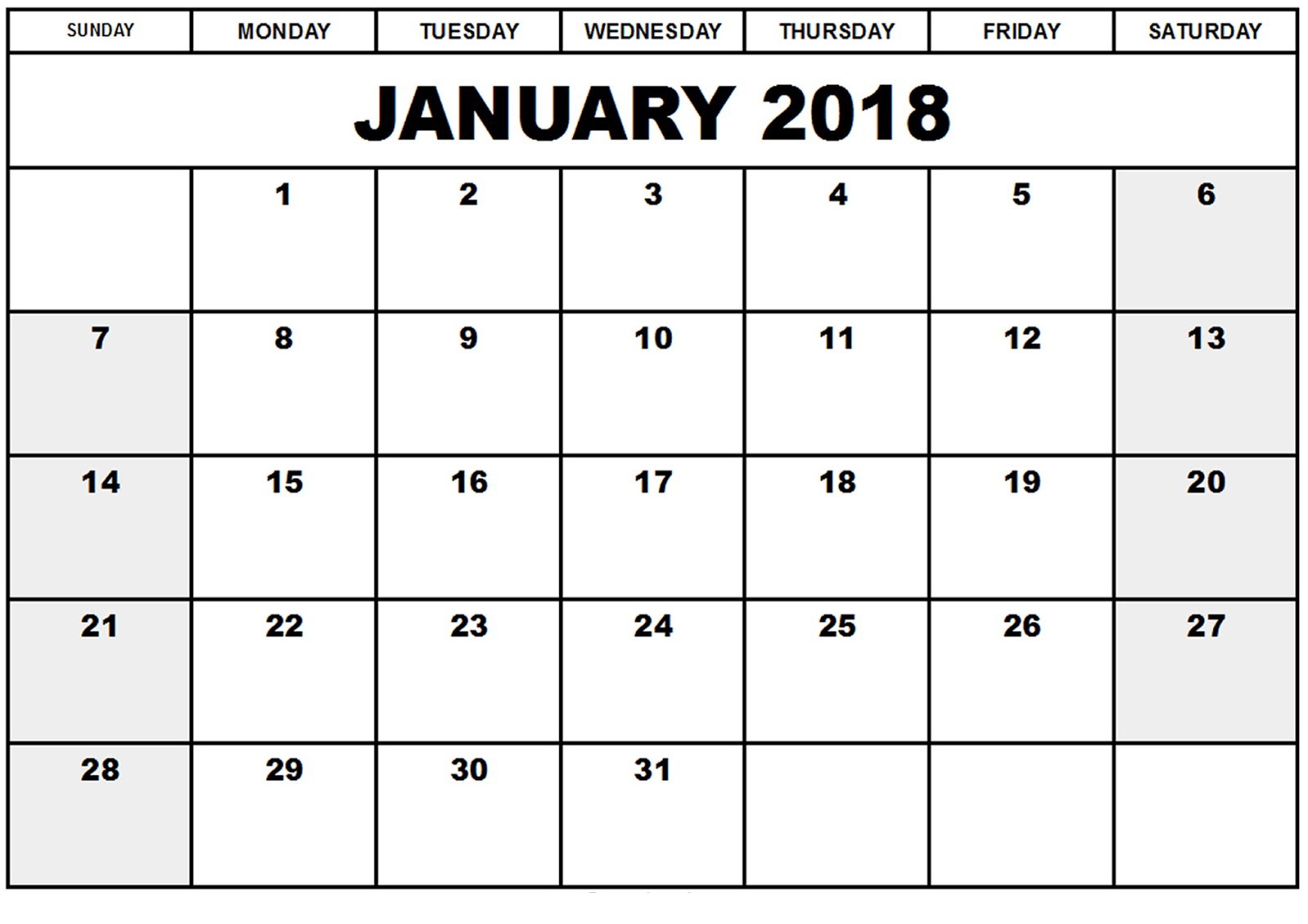 printable calendar 2018 free january 2018 printable