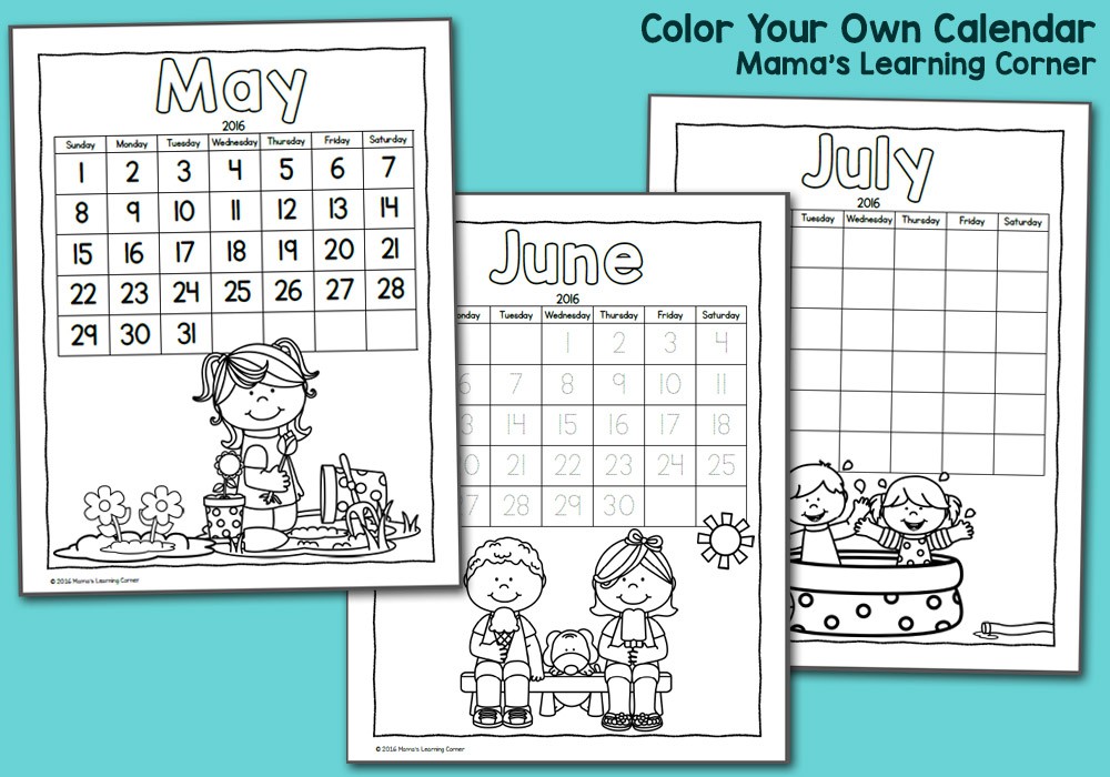 color fun printable calendar for kids 2016 mamas
