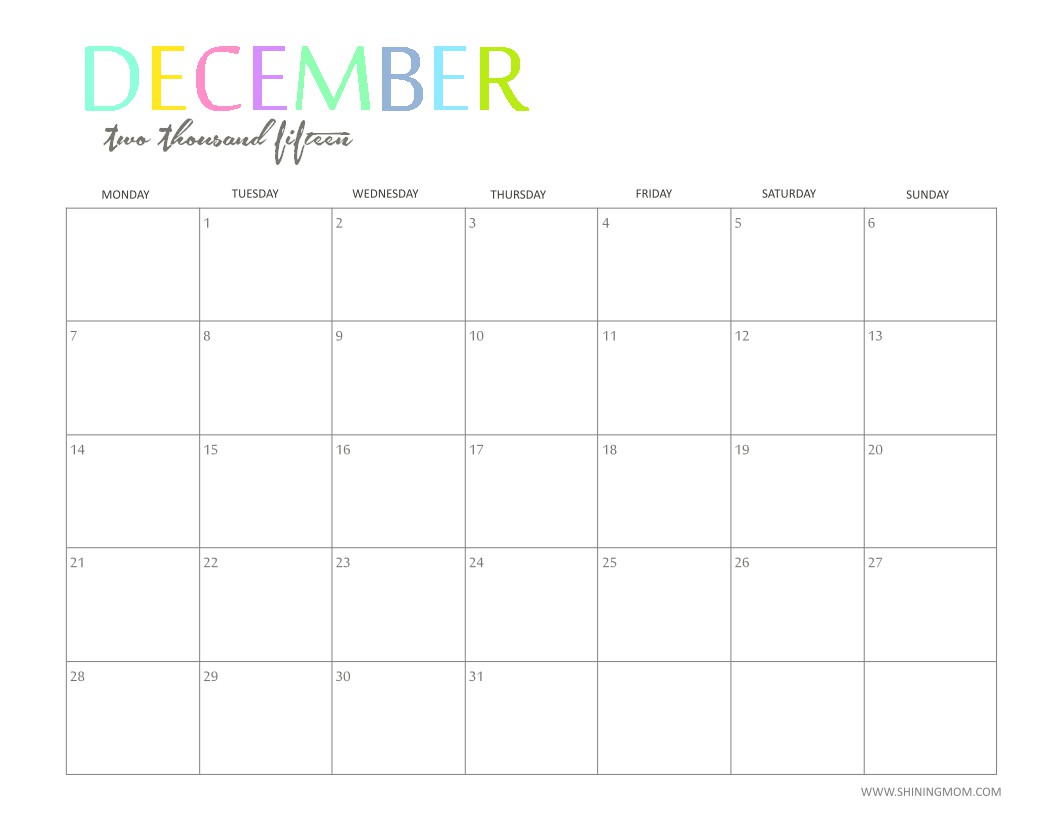the printable 2015 monthly calendar by shiningmom com is here