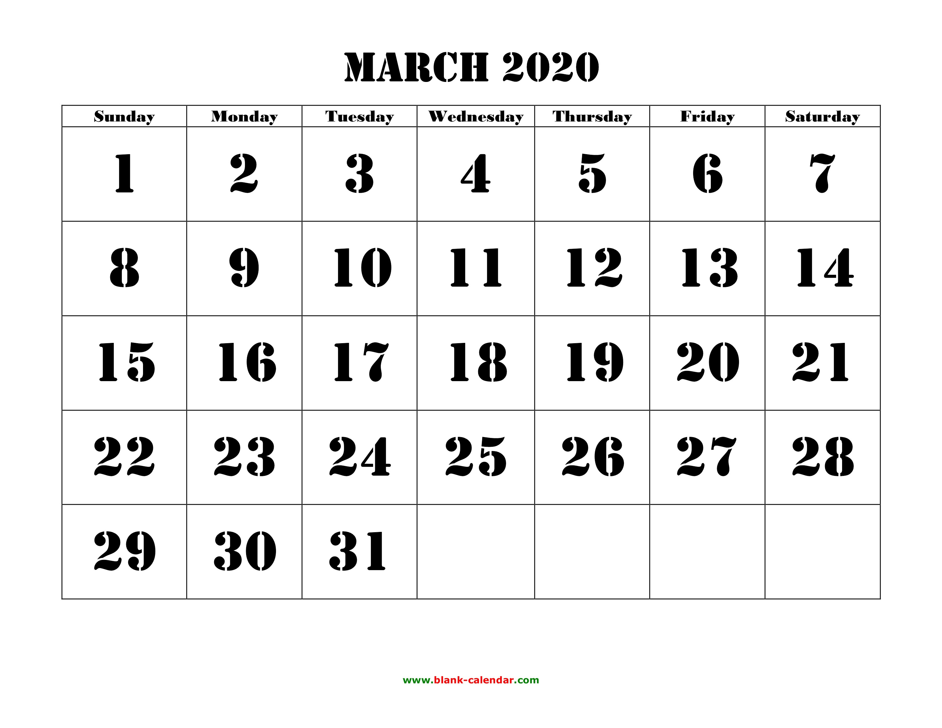march 2020 printable calendar free download monthly