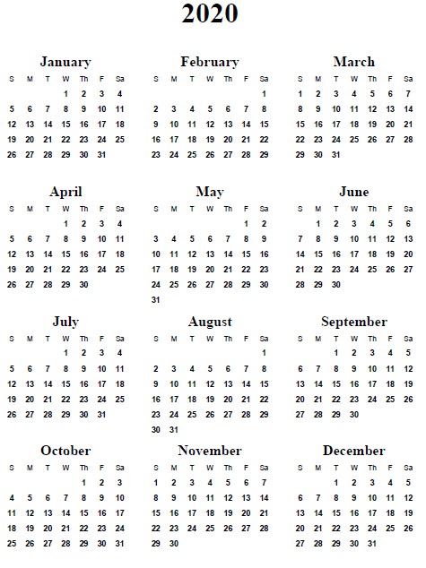 5 best images of 2020 yearly calendar free printable