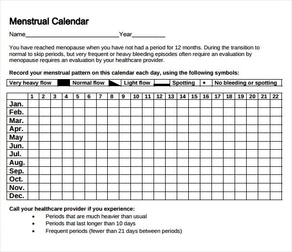 7 menstrual calendar templates download for free sample