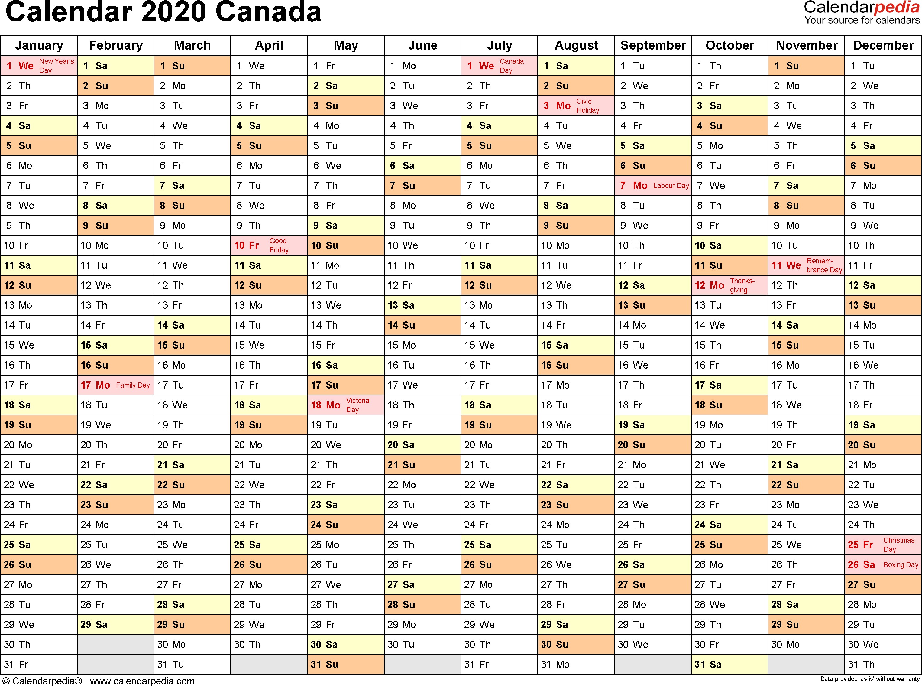 canada calendar 2020 free printable pdf templates