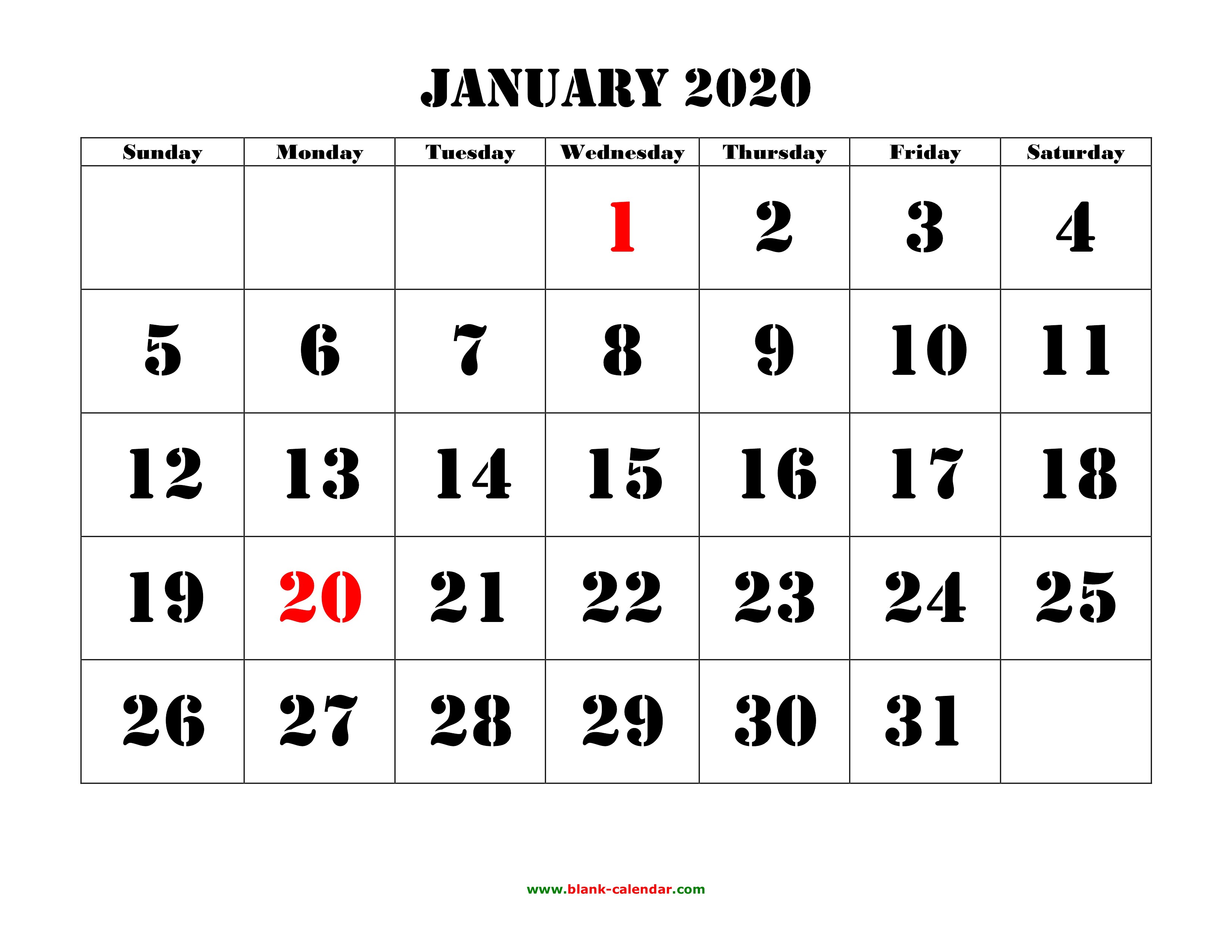 printable calendar 2020 free download yearly calendar