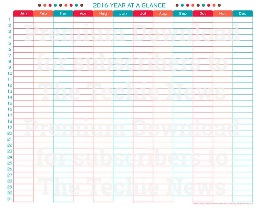 2016 printable calendar year at a glance calendar