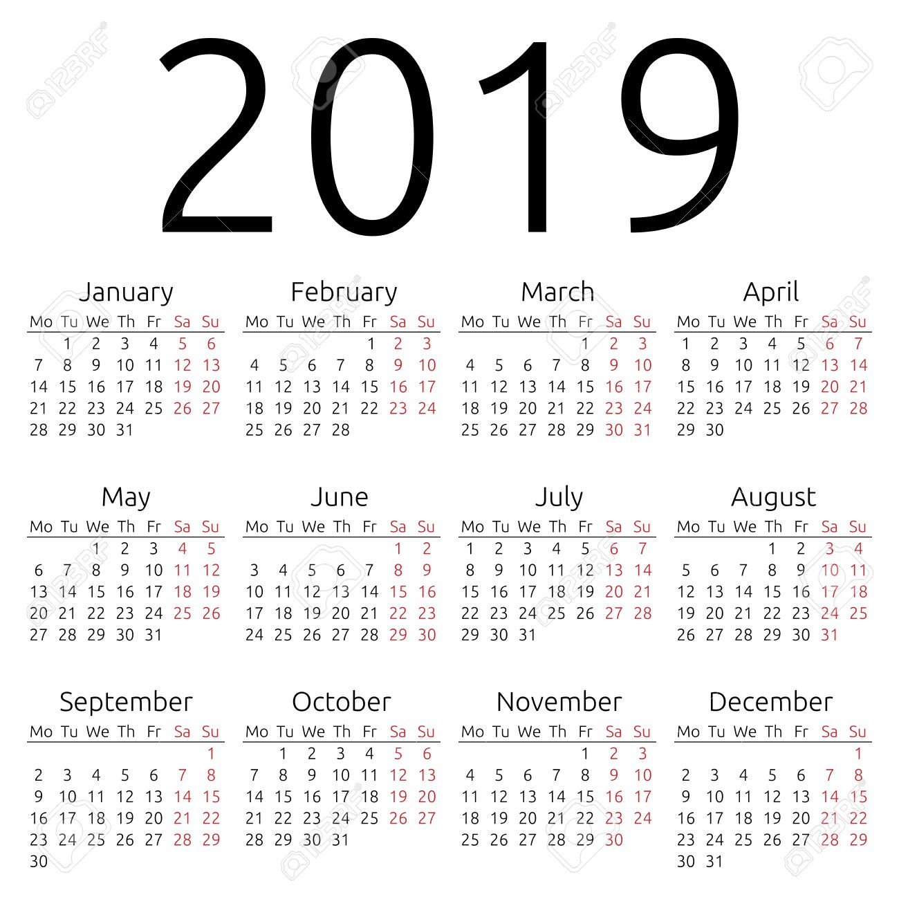 yearly calendar 2019 2018 calendar printable