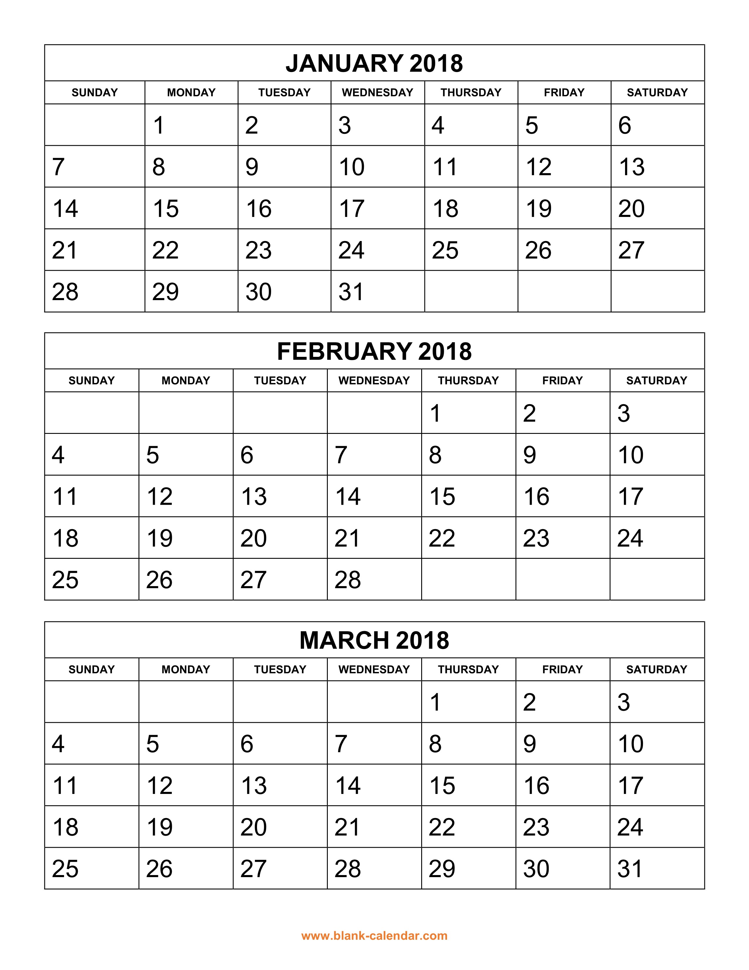 free download printable calendar 2018 3 months per page